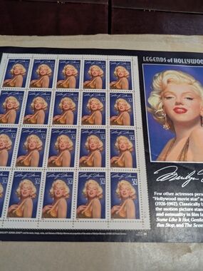 Legends of Hollywood Commemorative Stamp Sheet - Blue & Gold